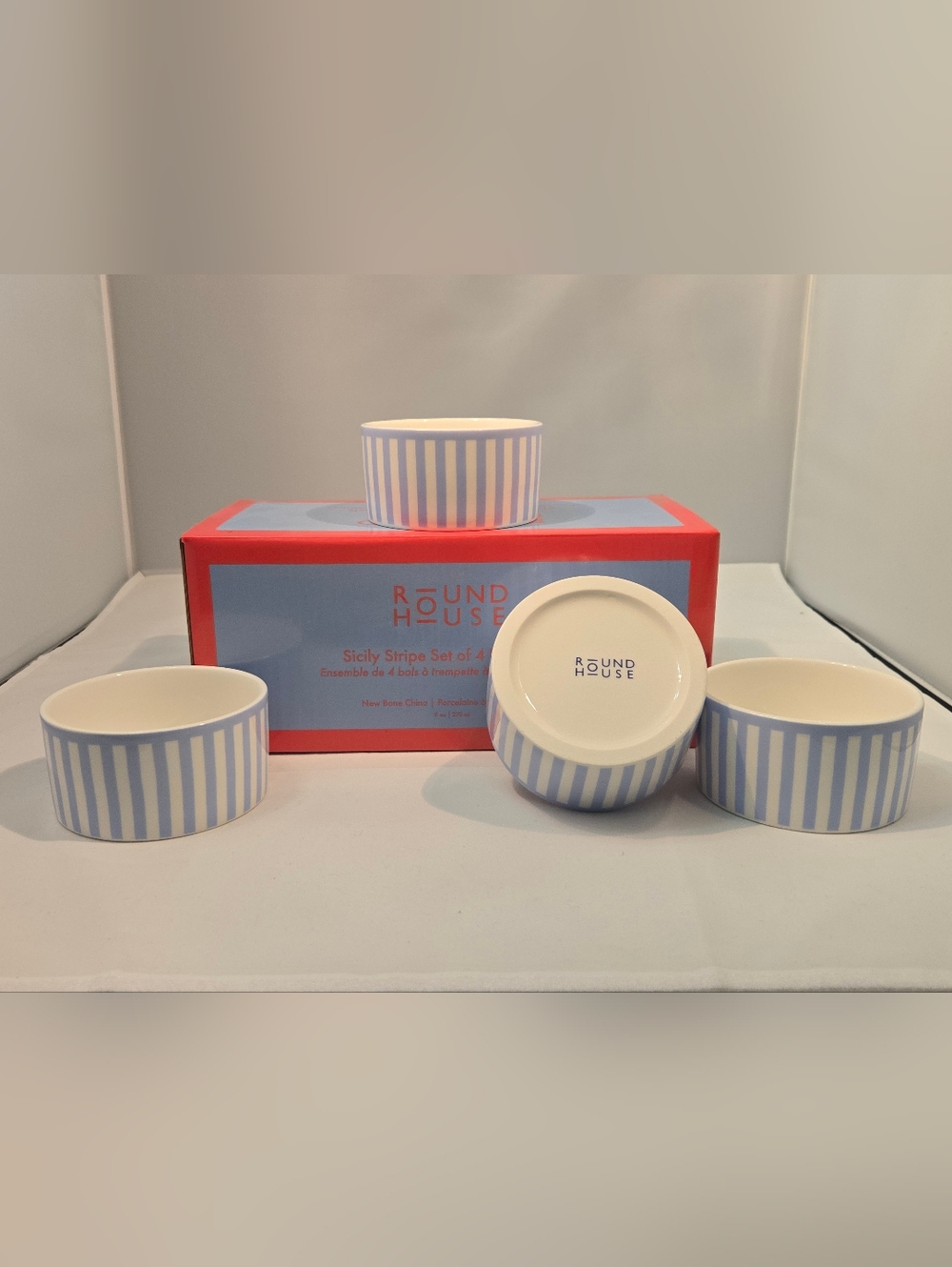 Round House Sicily Stripe Ramekins Set - Light Blue & White